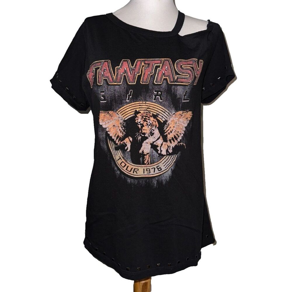 Torrid Black "Fantasy Girl" Tiger One-Shoulder Short Sleeve Studded Top Size 0